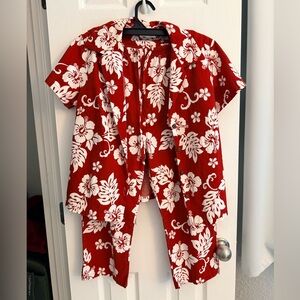 Aloha Republic Red Floral Hawaiian Shirt and Pants Set